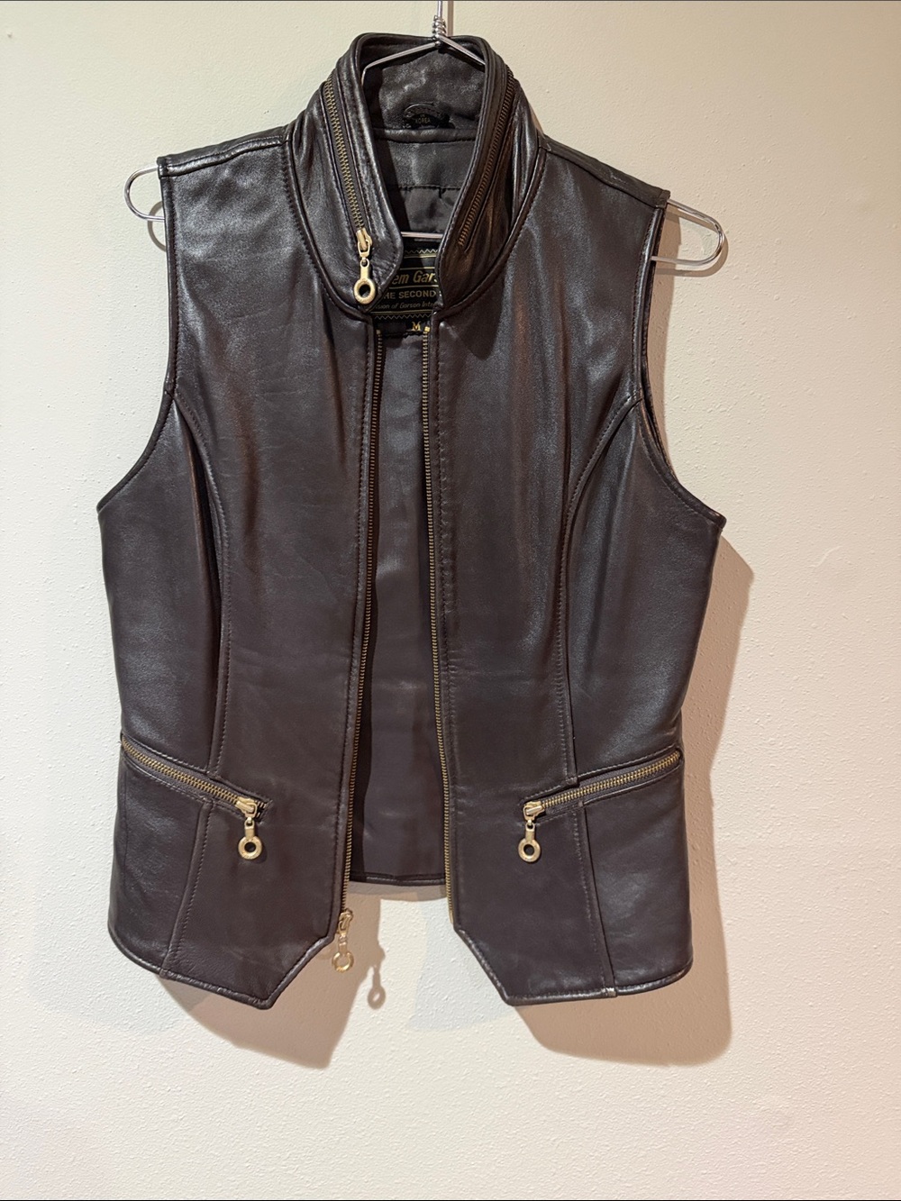 Rem Garson Brown Leather Sleeveless Zip Vest